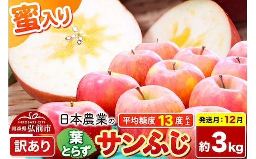 【26年12月発送】りんご 葉とらずサンふじ 【訳あり】 約3kg 蜜入り 平均糖度13度以上 青森県産 [りんご 林檎 アップル 産地直送 葉とらず サンふじ 訳あり 自宅用 家庭用 果物 フルーツ くだもの おいしい 美味 甘い 青森県 弘前市 日本農業]