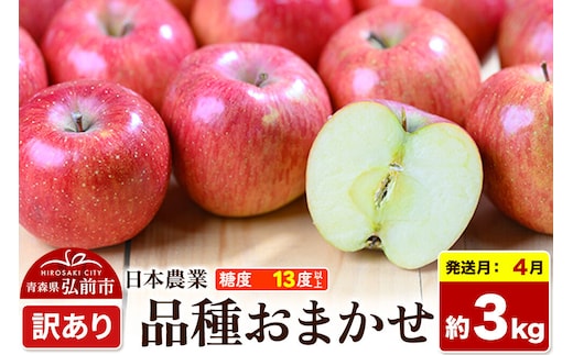 【27年4月クール便発送】りんご 品種おまかせ【訳あり】約3kg【CA貯蔵】平均糖度13度以上 青森県 弘前市 果物 フルーツ 林檎 リンゴ くだもの 不揃い 規格外 [先行予約 クール便 家庭用 産地直送 アップル 青森県 弘前市]