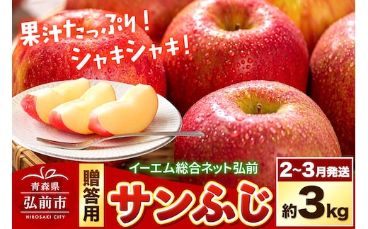 【27年2月上旬～発送】りんご サンふじ【贈答用】約3kg 糖度13度以上 EMりんご 林檎 リンゴ 果物 くだもの フルーツ 青森県 弘前市 贈り物 ギフト [先行予約 産地直送 アップル 青森県 弘前市]