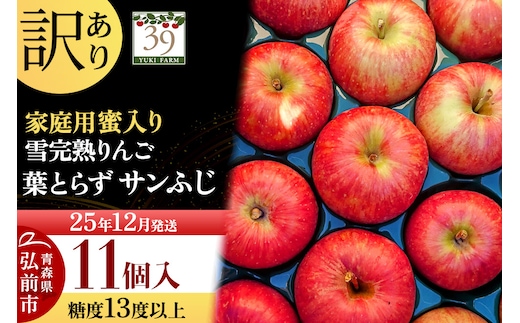 【25年12月発送】りんご 【 数量限定 】訳あり 雪完熟 家庭用 蜜入り 糖度13度以上 葉取らず サンふじ 11個入り