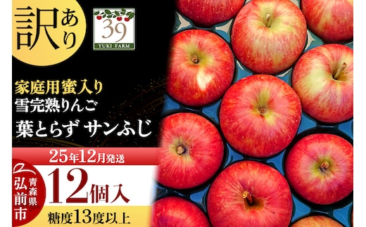 【25年12月発送】りんご 【 数量限定 】訳あり 雪完熟 家庭用 蜜入り 糖度13度以上 葉取らず サンふじ 12個入り