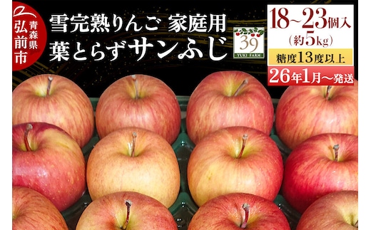 【26年1月～発送】りんご【 数量限定 】雪完熟 自然 葉とらず 糖度13度以上 家庭用 サンふじ 約 5kg 18～23個 林檎 リンゴ 果物 くだもの フルーツ 青森