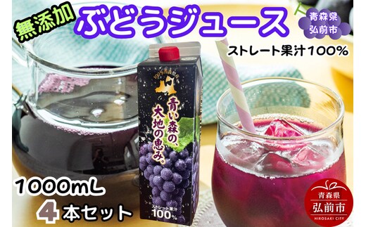 ぶどうジュース 紙パック 1L×4本入り 化粧箱入り 無添加 ストレート果汁100％ スチューベンジュース 青森県産 弘前市