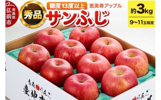 【25年12月～発送】りんご 【糖度13度以上】サンふじ 約3kg 【秀品】 青森県 フルーツ 果物