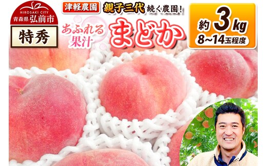 【26年8月発送】桃 約3kg(8～14玉程度) 青森【2026年産 あふれる果汁 まどか】もも 特秀 くだもの フルーツ 果物 津軽農園 採れたて 農家直送 [おいしい ピーチ フルーツ もも 果実 果物 青森 津軽 桃 美味]