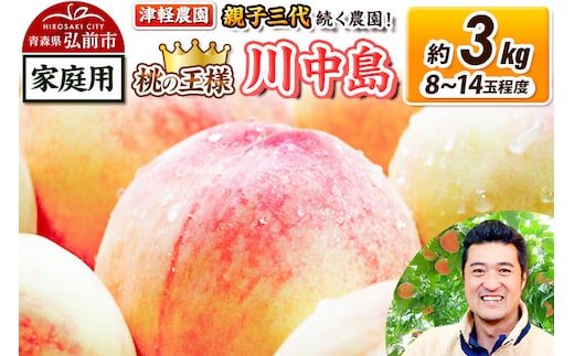 【26年8月発送】桃 約3kg(8～14玉程度) 青森【2026年産 桃の王様 川中島】もも 家庭用 果物 フルーツ くだもの 津軽農園 採れたて 農家直送 [おいしい ピーチ フルーツ もも 果実 果物 青森 津軽 桃 美味 川中島白桃 白桃]