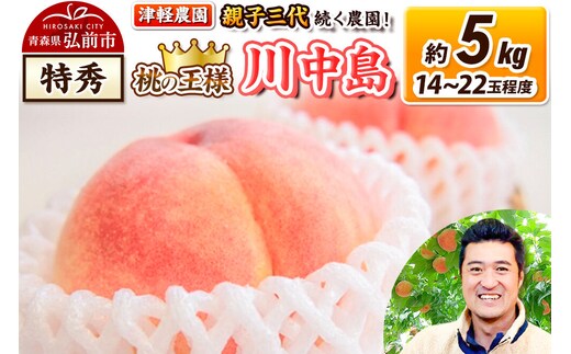 【26年8月発送】桃 約5kg(14～22玉程度) 青森【2026年産 桃の王様 川中島】もも 特秀 果物 フルーツ くだもの 津軽農園 採れたて 農家直送 [おいしい ピーチ フルーツ もも 果実 果物 青森 津軽 桃 美味 川中島白桃 白桃]