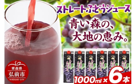 無添加 ストレートぶどうジュース 【青い森の、大地の恵み。あおもりスチューベン100】 1000ml×6本 [おいしい グレープ ジュース ストレート ぶどう ぶどうジュース フルーツ 飲料 果実 果物 美味 葡萄]