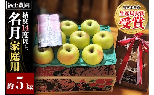 【26年11月～発送】りんご 名月【家庭用】約5kg 糖度14度以上保証 青森県 弘前市 [青森県産 産地直送 高糖度 甘い アップル おいしい 果実 果物 黄色 美味]