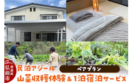 【寄附金額見直しました】宿泊 民泊アジール 山菜収穫体験＆1泊宿泊サービス ペアプラン レターパックライト 青森県
