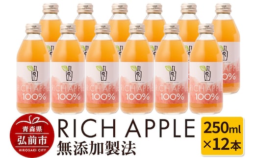 【寄附金額見直しました】りんごジュース RICH APPLE 無添加製法 12本セット（250ml×12本）