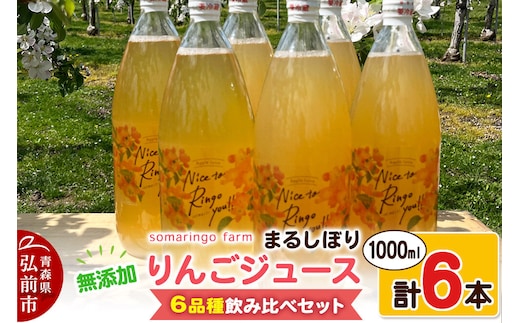 【寄附金額見直しました】somaringo farm 無添加 まるしぼり りんごジュース 6品種飲み比べセット 1000ml 各1本 計6本
