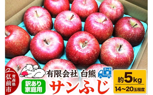 【寄附金額見直しました】【26年4月発送・先行受付・クール便】りんご 訳あり家庭用 白熊 サンふじ 約5kg（14～20玉程度）糖度13度 CA貯蔵 林檎 リンゴ 果物 くだもの フルーツ 青森