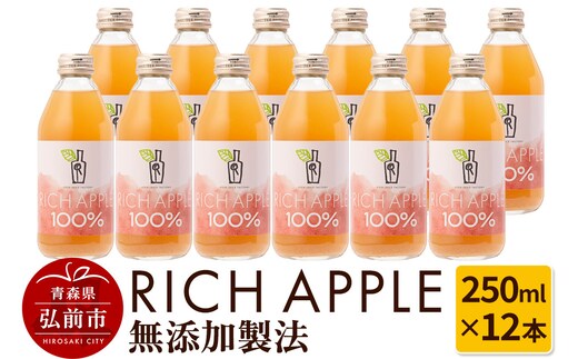 りんごジュース RICH APPLE 無添加製法 12本セット（250ml×12本）