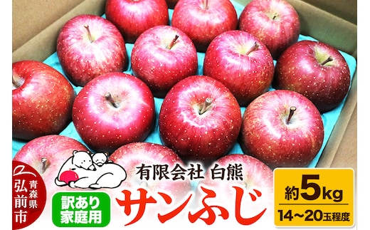 【26年1月発送・先行受付】りんご 訳あり家庭用 白熊 サンふじ 約5kg（14～20玉程度）糖度13度