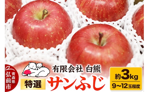 【26年1月発送・先行受付】りんご 特選 白熊 サンふじ 絆 約3kg（9～12玉程度）糖度13度