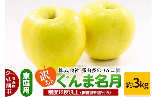【25年11月～発送】りんご【訳あり】家庭用 ぐんま名月 約3kg 糖度13度以上（糖度証明書付）【先行受付】 青森 果物 フルーツ 林檎 リンゴ くだもの 不揃い 規格外 予約
