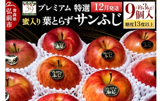【26年12月発送】りんご 葉とらず サンふじ【特選】約3kg（9個）糖度13度以上 蜜入り プレミアム【数量限定】先行受付 青森県 弘前市 果物 フルーツ 林檎 リンゴ くだもの ギフト 贈り物 [先行予約 産地直送 アップル おいしい 果実 美味 甘い 赤色]