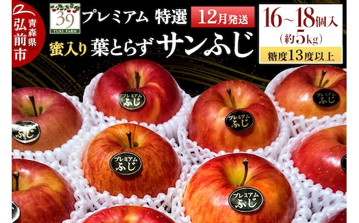 【26年12月発送】りんご 葉とらず サンふじ【特選】約5kg（16～18個）糖度13度以上 蜜入り プレミアム【数量限定】先行受付 青森県 弘前市 果物 フルーツ 林檎 リンゴ くだもの ギフト 贈り物 [先行予約 産地直送 アップル おいしい 果実 美味 甘い 赤色]