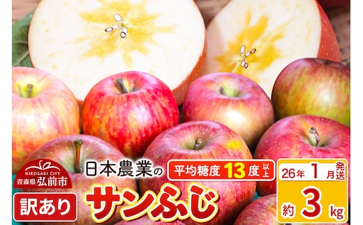 【26年1月発送】りんご 平均糖度13度以上！ サンふじ 約3kg 訳あり 青森 果物 フルーツ 林檎 リンゴ くだもの 不揃い 規格外