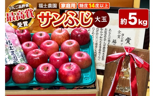【26年11月～発送】りんご サンふじ【家庭用】大玉 約5kg【りんご品評会最高賞】糖度14度以上保証 青森県 弘前市 [青森県産 産地直送 大きい 高糖度 甘い アップル おいしい 果実 果物 赤色 美味]