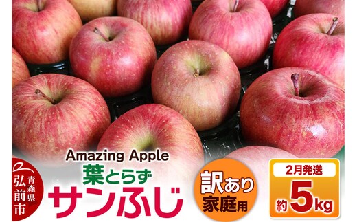 【27年2月発送】りんご 葉とらずサンふじ【訳あり】家庭用 約5kg [りんご サンふじ 葉とらず ふじ 訳あり 家庭用 5kg アップル おいしい 果実 果物 取ら 赤色 美味 葉っぱ 林檎 青森県 弘前市]
