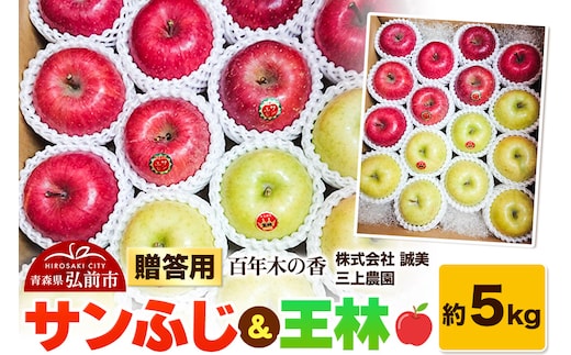 【25年12月～発送】りんご 贈答用 百年木の香 三上農園 サンふじ＆王林 約5kg【先行受付】 青森 果物 フルーツ 林檎 リンゴ くだもの 予約