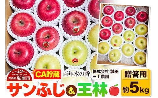 【26年4月発送】りんご 【CA貯蔵】贈答用 百年木の香 三上農園 サンふじ＆王林 約5kg (14～20玉程度)【先行受付】 青森 果物 フルーツ 林檎 リンゴ くだもの 予約