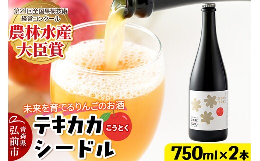 未来を育てるりんごのお酒 テキカカシードル（こうとく）フルボトル 750ml×2本入 お酒 青森 弘前 林檎 リンゴ [もりやま園 クラフトシードル 高徳 こうとく 希少品種 林檎酒 750ミリリットル ギフト 贈答 食前酒 食中酒 アルコール分4％ 微炭酸 ミディアム カラメル]