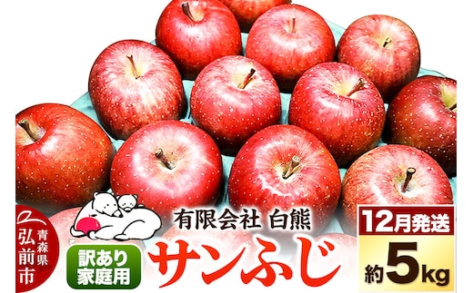【26年12月発送】りんご 訳あり家庭用 白熊 サンふじ 約5kg（14～20玉程度）糖度13度 先行受付 [先行予約 アップル おいしい ふじ りんご 果実 果物 赤色 糖度 美味 林檎]