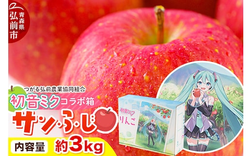 【26年2月発送】りんご【数量限定】 贈答用 サンふじ 約3kg 初音ミク オリジナルデザイン 化粧箱入り