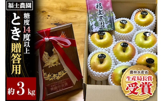 【26年9月下旬～発送】りんご とき【贈答用・特選】約3kg 糖度14度以上保証 青森県 弘前市 [青森県産 産地直送 高糖度 甘い アップル おいしい 果実 果物 黄色 美味]