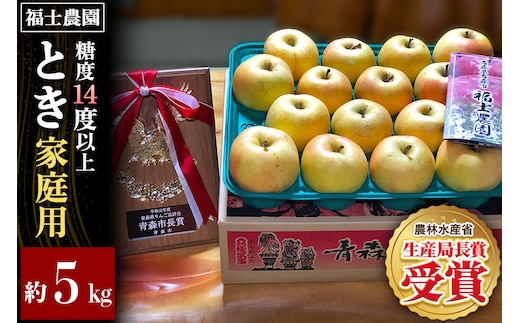 【26年9月下旬～発送】りんご とき【家庭用】約5kg 糖度14度以上保証 青森県 弘前市 [青森県産 産地直送 高糖度 甘い アップル おいしい 果実 果物 黄色 美味]