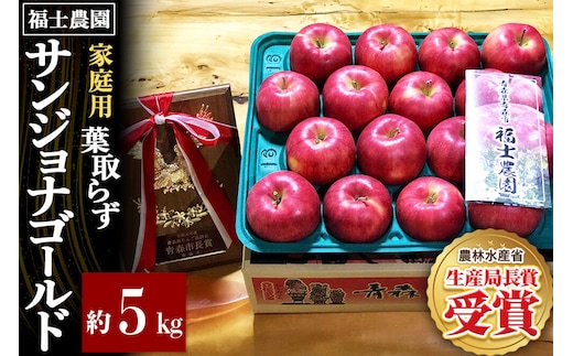 【26年10月～発送】りんご 葉とらず サンジョナゴールド【家庭用】約5kg 青森県 弘前市 [青森県産 産地直送 アップル おいしい 果実 果物 黄色 美味]