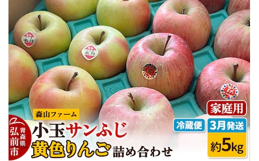 【27年3月クール便発送】りんご サンふじ＆黄色りんご【家庭用】約5kg 小玉 詰め合わせ 森山ファーム 先行受付 家庭用 青森県 弘前市 果物 フルーツ 林檎 リンゴ くだもの 不揃い 規格外 [先行予約 クール便 産地直送 アップル おいしい 果実 美味 甘い 赤色 黄色]