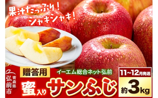 【26年11月下旬～発送】りんご サンふじ【贈答用】約3kg【蜜入り】糖度13度以上 EMりんご 林檎 リンゴ 果物 くだもの フルーツ 青森県 弘前市 贈り物 ギフト [先行予約 産地直送 アップル 青森県 弘前市]