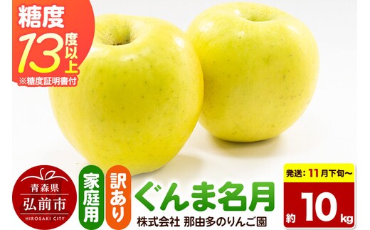 【26年11月下旬～発送】りんご ぐんま名月【訳あり】約10kg 糖度13度以上（糖度証明書付）【先行受付】家庭用 青森県 弘前市 果物 フルーツ 林檎 リンゴ くだもの 不揃い 規格外 [先行予約 産地直送 家庭用 アップル おいしい 果実 美味 甘い 黄色]