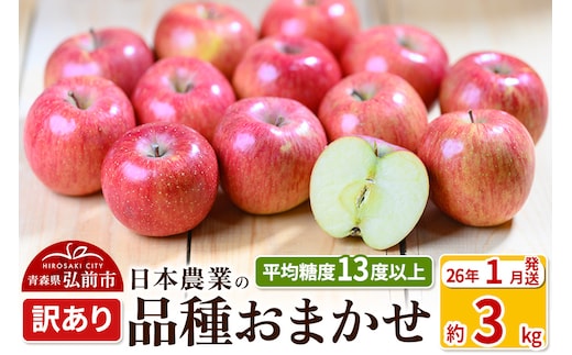 【26年1月発送】りんご 平均糖度13度以上！ 品種おまかせ 約3kg 訳あり 青森 果物 フルーツ 林檎 リンゴ くだもの 不揃い 規格外
