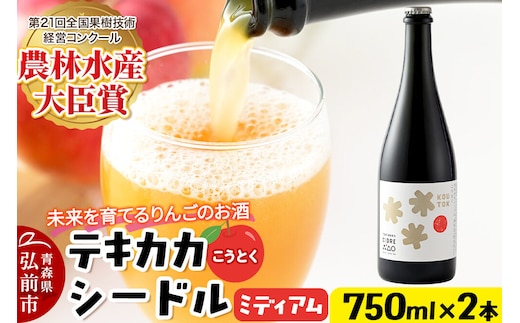 未来を育てるりんごのお酒 テキカカシードル（こうとく）フルボトル 750ml×2本入 お酒 青森 弘前 林檎 リンゴ [もりやま園 クラフトシードル 高徳 こうとく 希少品種 林檎酒 750ミリリットル ギフト 贈答 食前酒 食中酒 アルコール分4％ 微炭酸 ミディアム カラメル]