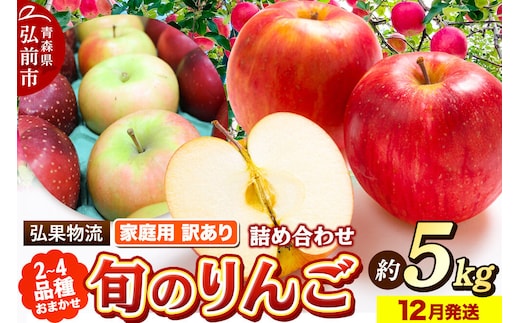 【26年12月発送】りんご 旬のりんご品種おまかせ【2～4品種】【訳あり】約5kg 家庭用 青森県 弘前市 先行受付 [先行予約 品種おまかせ りんご 訳あり 家庭用 アップル おいしい 黄色 果実 果物 詰め合わせ 詰合 赤色 美味 林檎]