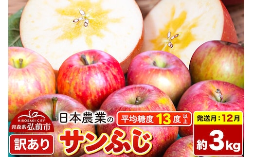 【26年12月発送】りんご サンふじ【訳あり】約3kg 平均糖度13度以上 青森県 弘前市 果物 フルーツ 林檎 リンゴ くだもの 不揃い 規格外 先行受付 [先行予約 家庭用 産地直送 アップル 青森県 弘前市]