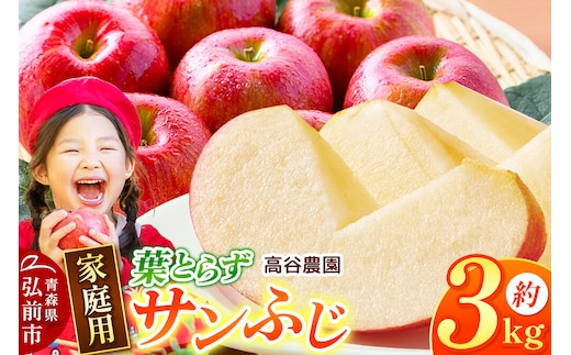 【26年12月発送】りんご 高谷農園【家庭用】葉とらずサンふじ 約3kg [青森産 りんご サンふじ 葉とらず アップル 林檎 リンゴ 果物 果実 赤色 美味 青森県 弘前市]