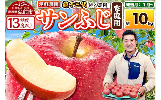【27年1月～発送】りんご サンふじ【家庭用】約10kg 26～40玉程度【糖度13度以上】津軽農園 [先行予約 青森県 弘前市 アップル おいしい ふじ りんご 果実 果物 赤色 津軽 糖度 美味 林檎]
