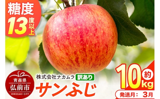 【27年3月クール便発送】りんご サンふじ【訳あり】約10kg（28～46玉程度）糖度13度以上 先行受付 青森県産 林檎 リンゴ 果物 くだもの フルーツ 青森県 弘前市 不揃い 規格外 [先行予約 クール便 産地直送 家庭用 アップル おいしい ふじ 果実 美味 甘い]
