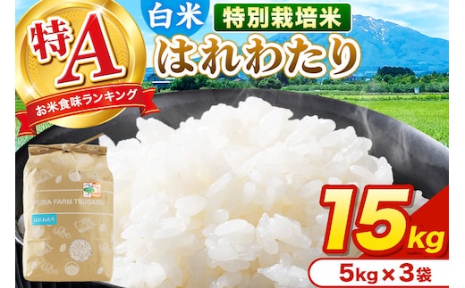 米【特別栽培米】はれわたり 白米 15kg（5kg×3袋）令和7年産 特A 青森県弘前市産 [15キロ 5キロ 小分け はれわたり 特別栽培米 白米 精米 ブランド米 青森県 弘前市産]