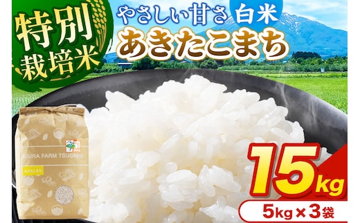 米【特別栽培米】あきたこまち 白米 15kg（5kg×3袋）令和7年産 青森県弘前市産 [15キロ 5キロ 小分け あきたこまち 特別栽培米 白米 精米 ブランド米 青森県 弘前市産]