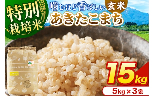 米【特別栽培米】あきたこまち 玄米 15kg（5kg×3袋）令和7年産 青森県弘前市産 [15キロ 5キロ 小分け あきたこまち 特別栽培米 玄米 ブランド米 青森県 弘前市産]