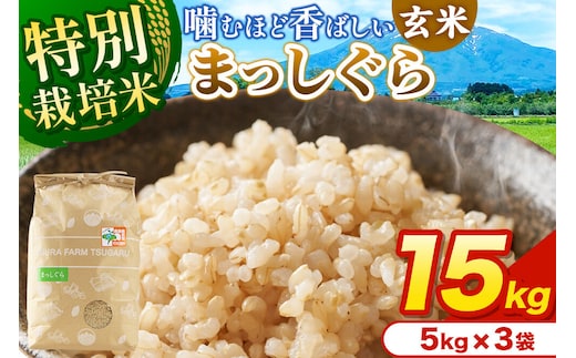 米【特別栽培米】まっしぐら 玄米 15kg（5kg×3袋）令和7年産 青森県弘前市産 [15キロ 5キロ 小分け まっしぐら 特別栽培米 玄米 ブランド米 青森県 弘前市産]