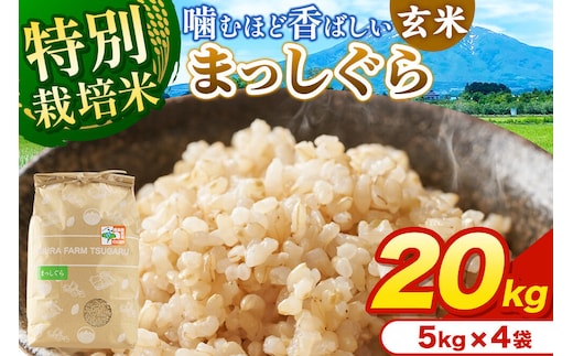 米【特別栽培米】まっしぐら 玄米 20kg（5kg×4袋）令和7年産 青森県弘前市産 [20キロ 5キロ 小分け まっしぐら 特別栽培米 玄米 ブランド米 青森県 弘前市産]