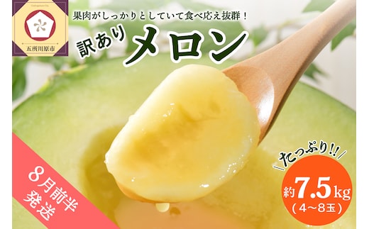 【2026年8月前半発送】【訳あり】メロン約7.5kg青森産緑肉4～8玉